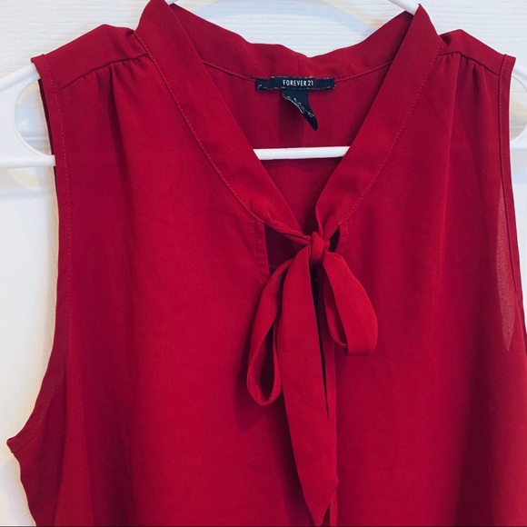 Rose Red Sleeveless Work Blouse Tie Neck - Picture 4 of 4